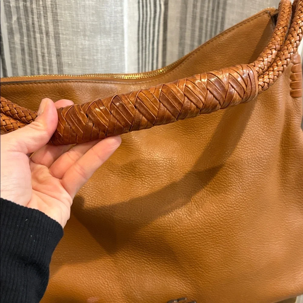 Tory Burch Cognac Leather Hobo with Braided Handle and Tassel